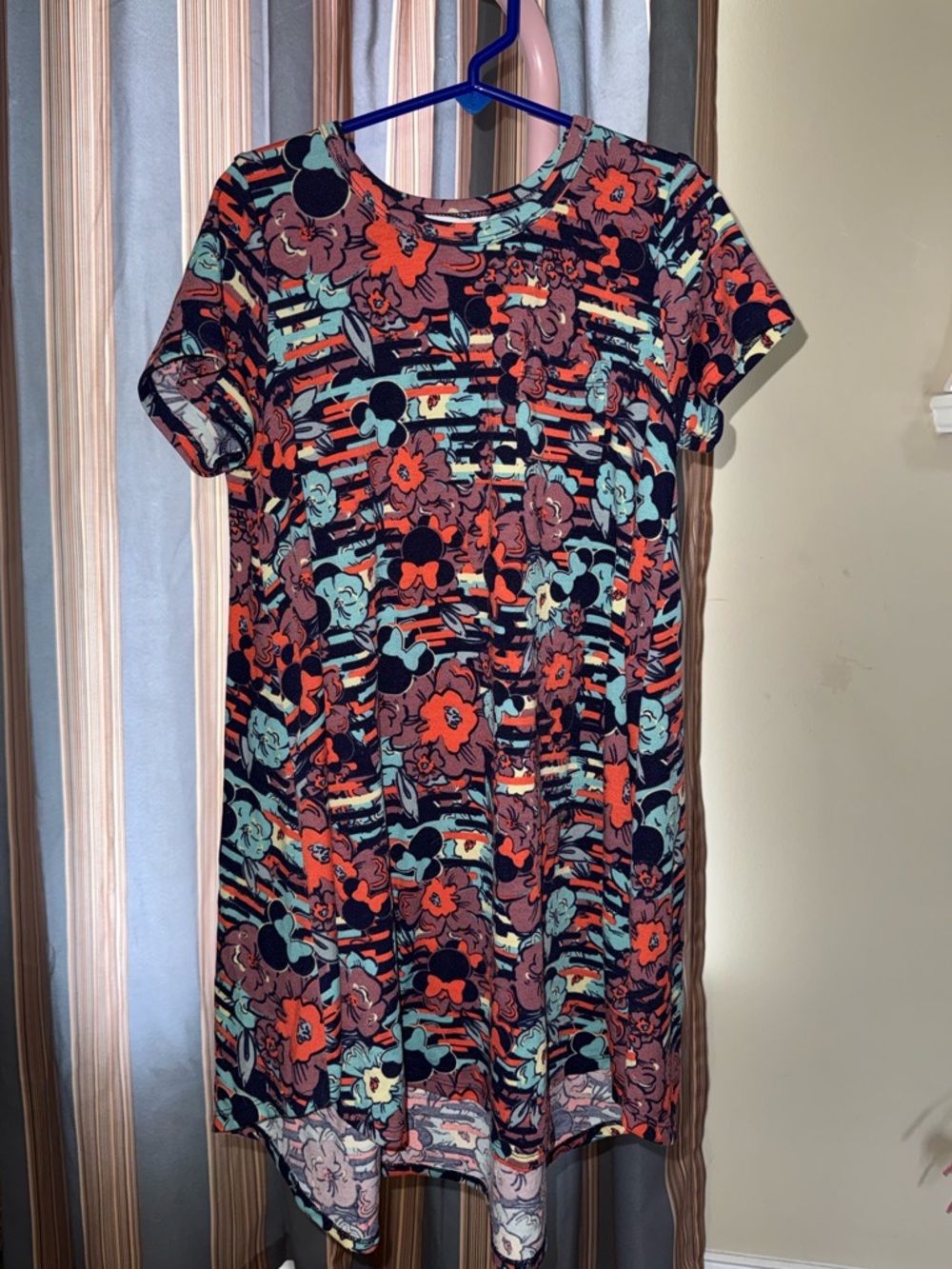 LuLaRoe Coral Teal Floral Minnie Mouse Carly Dress - Girls Size 8